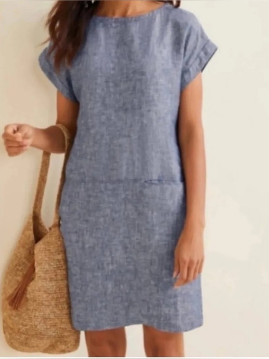 Garnet Hill Dresses & Skirts - Garnet Hill 100% Linen Microstripe Drop Waist Shift Dress Blue White M